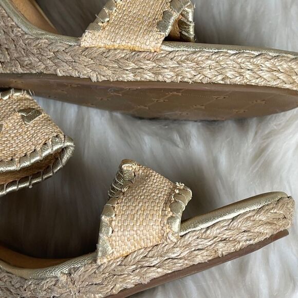 Jack Rogers Vanessa Gold Raffia Espadrille Wedge Sandals Sz 9 - Picture 7 of 8